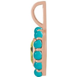 14K Rose Gold Natural Peridot & Natural Turquoise Halo-Style Pendant