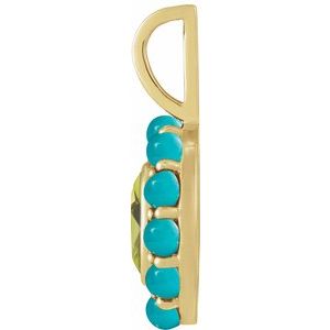 14K Yellow Gold Natural Peridot & Natural Turquoise Halo-Style Pendant