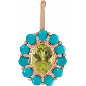 14K Rose Gold Natural Peridot & Natural Turquoise Halo-Style Pendant