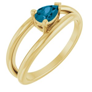 14K Yellow Gold Natural London Blue Topaz Negative Space Ring