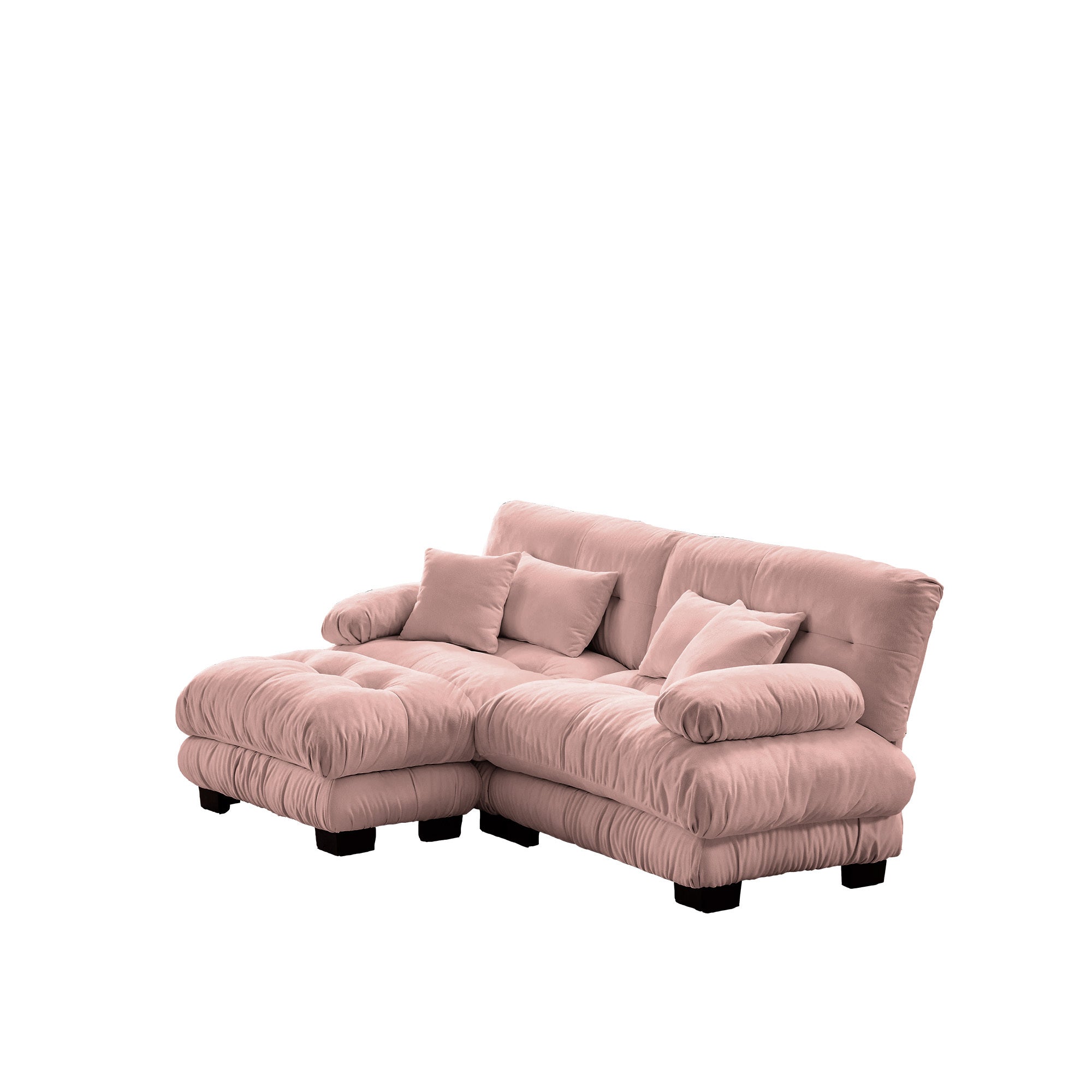 Cloud Couch Sectional Sofa for Living Room, Chenille 2 Seater Sofa with 2 Lumbar pillows and 2 throw pillows , Upholstered Wide Arm Sofa with Convertible Ottoman,Chenille Pink