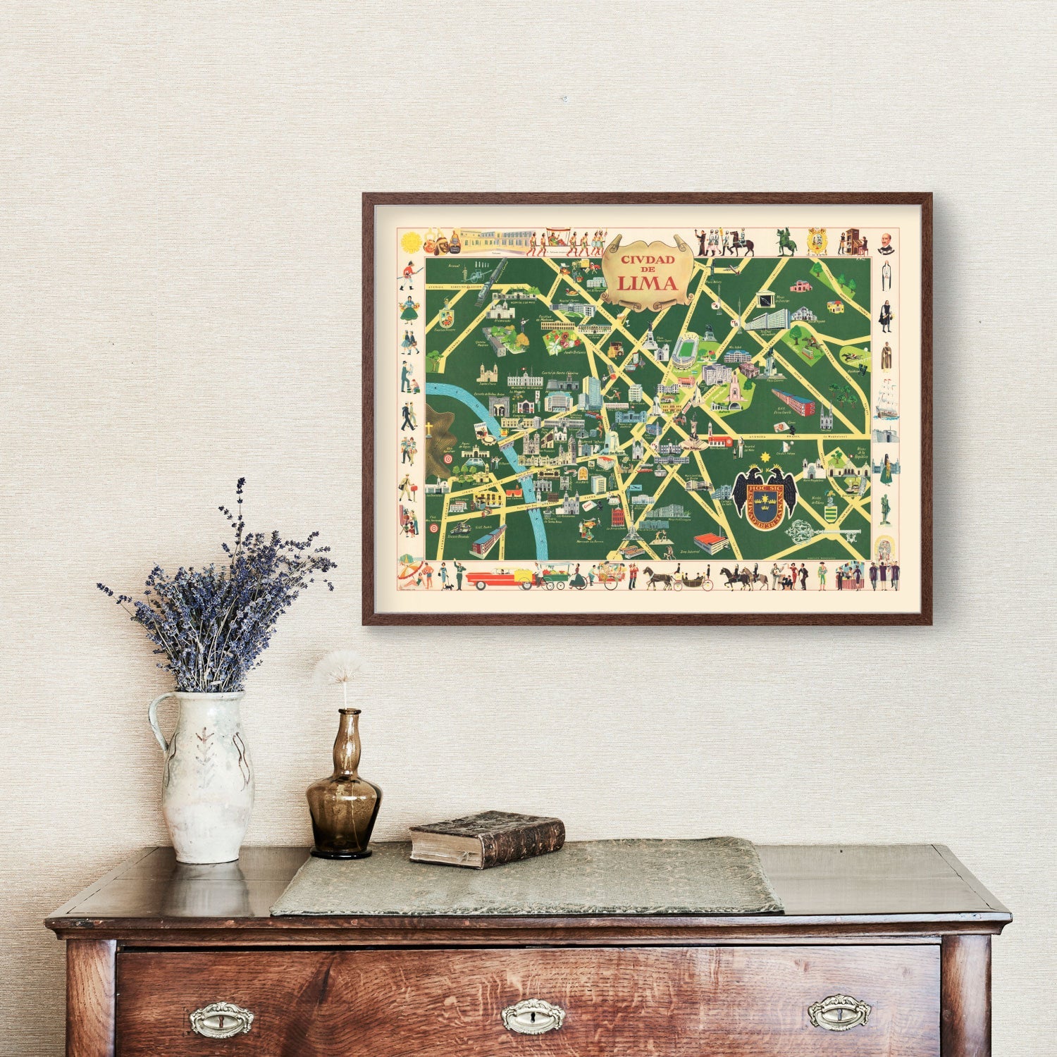 Vintage Map of Lima, Peru 1954