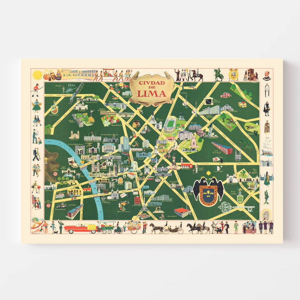 Vintage Map of Lima, Peru 1954