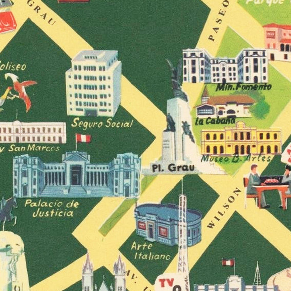Vintage Map of Lima, Peru 1954