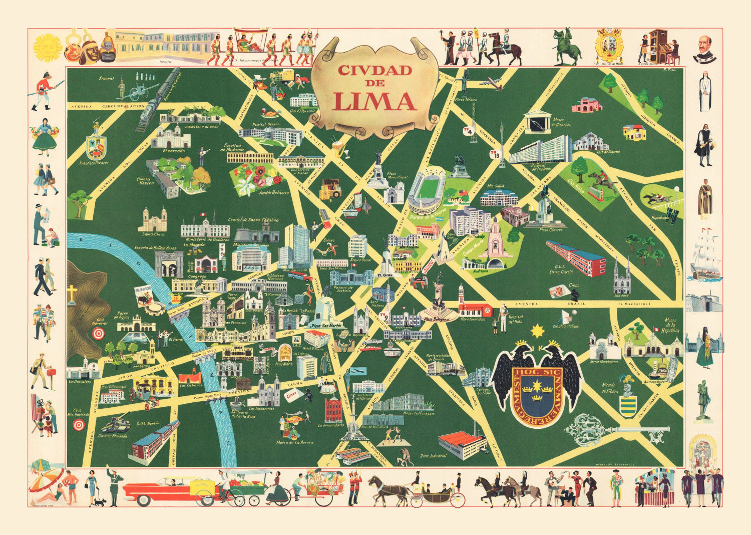 Vintage Map of Lima, Peru 1954