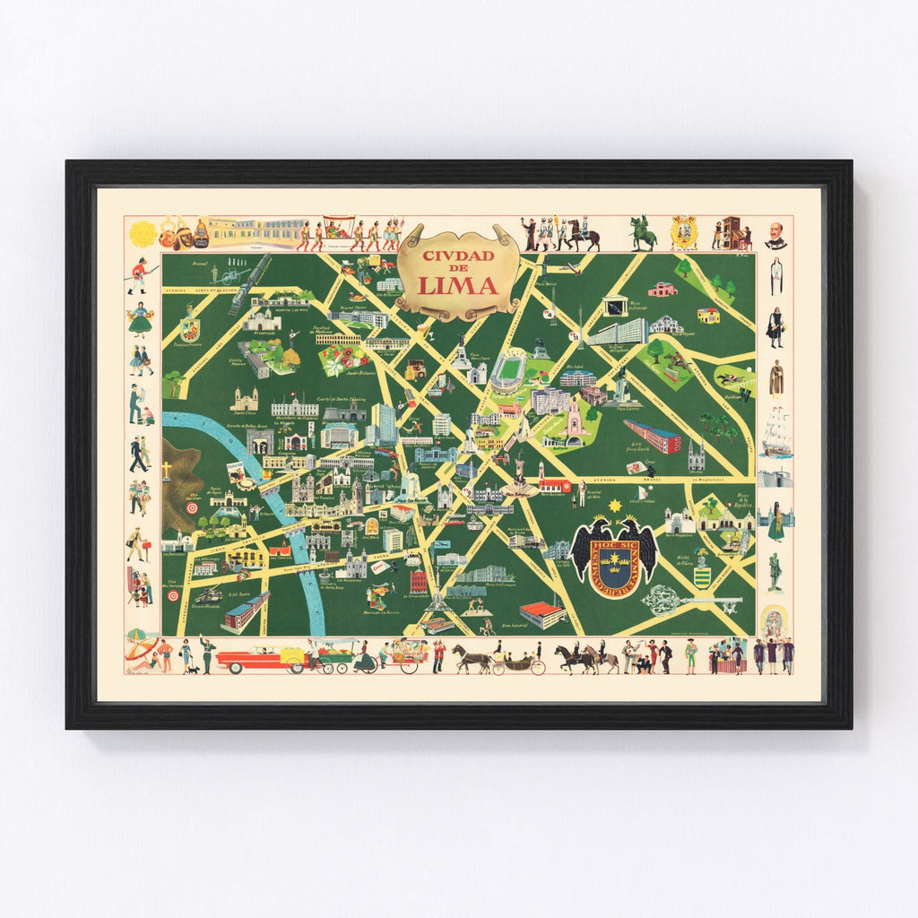 Vintage Map of Lima, Peru 1954