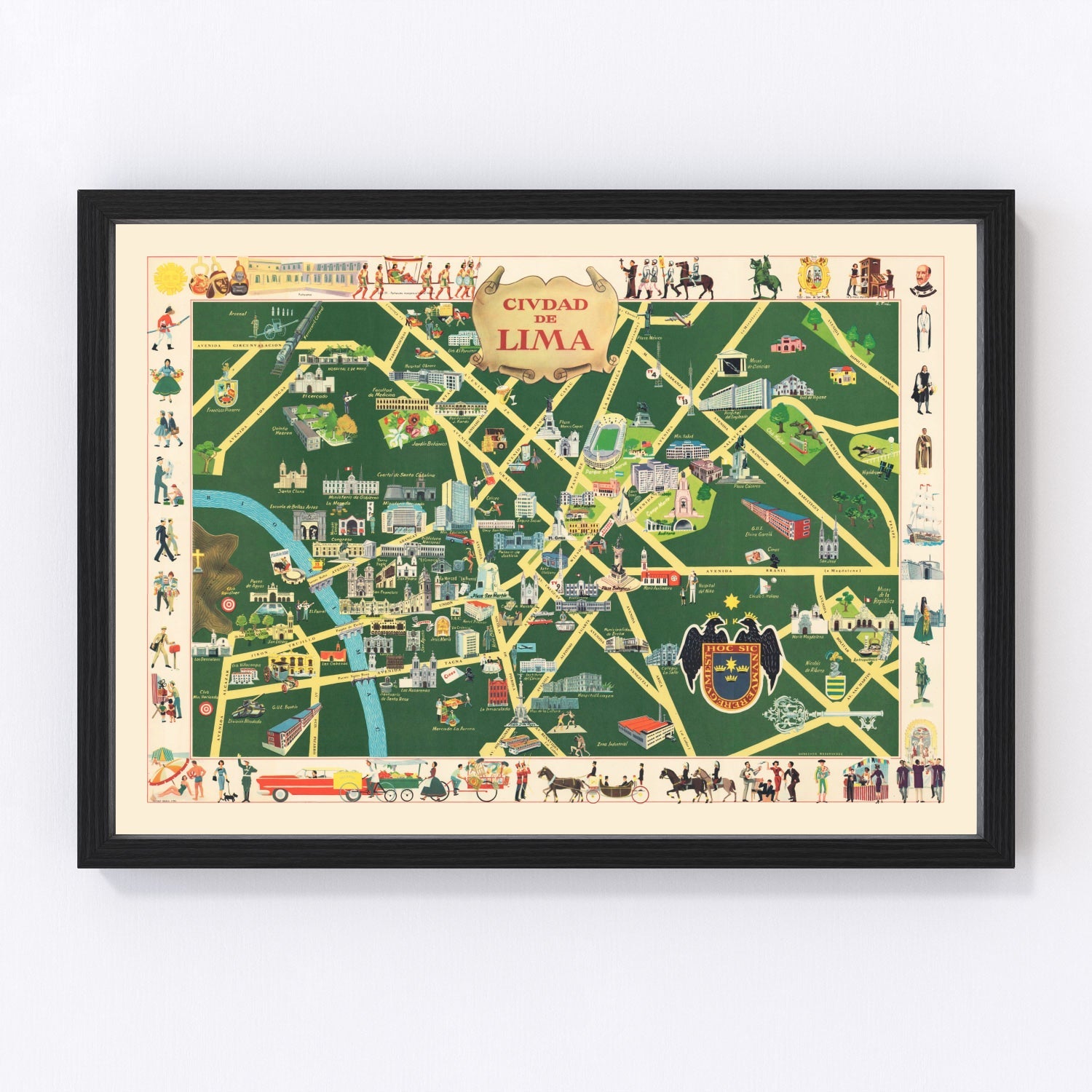 Vintage Map of Lima, Peru 1954
