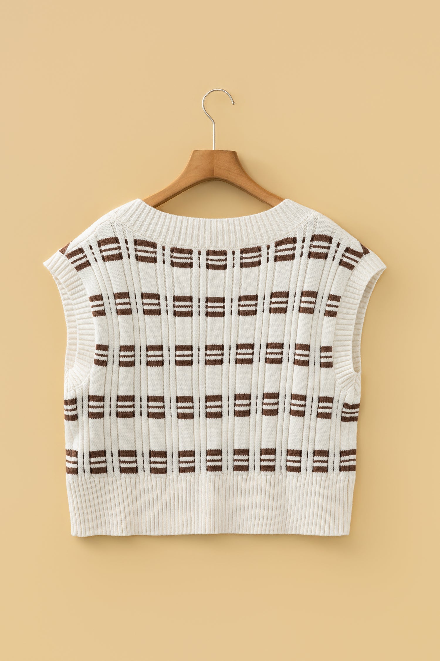 Geometric Textured V-Neck Crop Sweater Top