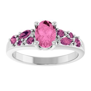 14K White Gold Lab-Grown Pink Sapphire & Natural Pink Tourmaline Ring