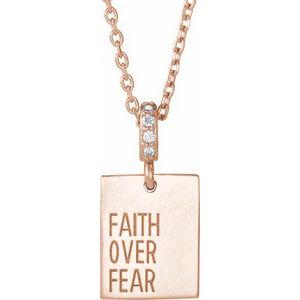 14K Rose Gold .02 CTW Natural Diamond Faith Over Fear 16-18" Necklace