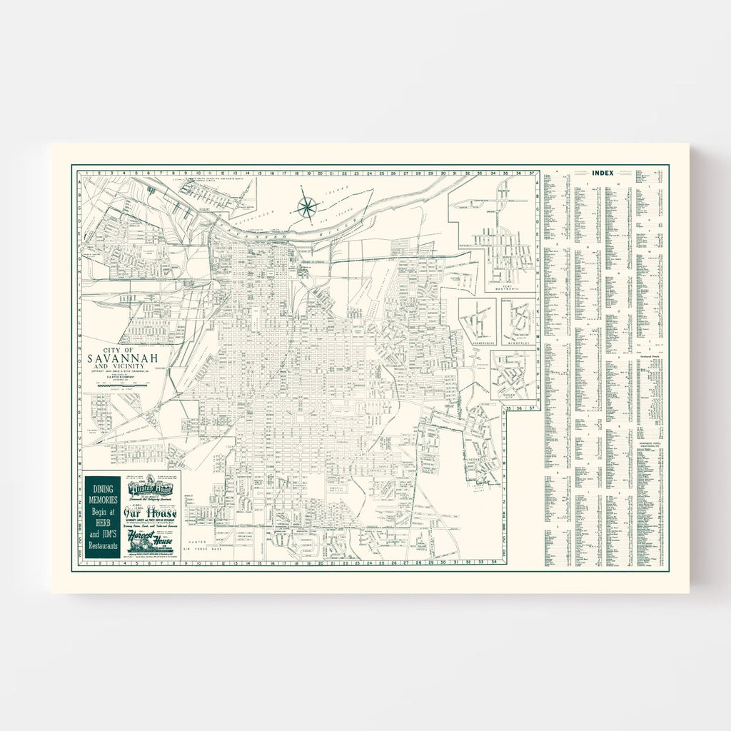Vintage Map of Savannah, Georgia 1956