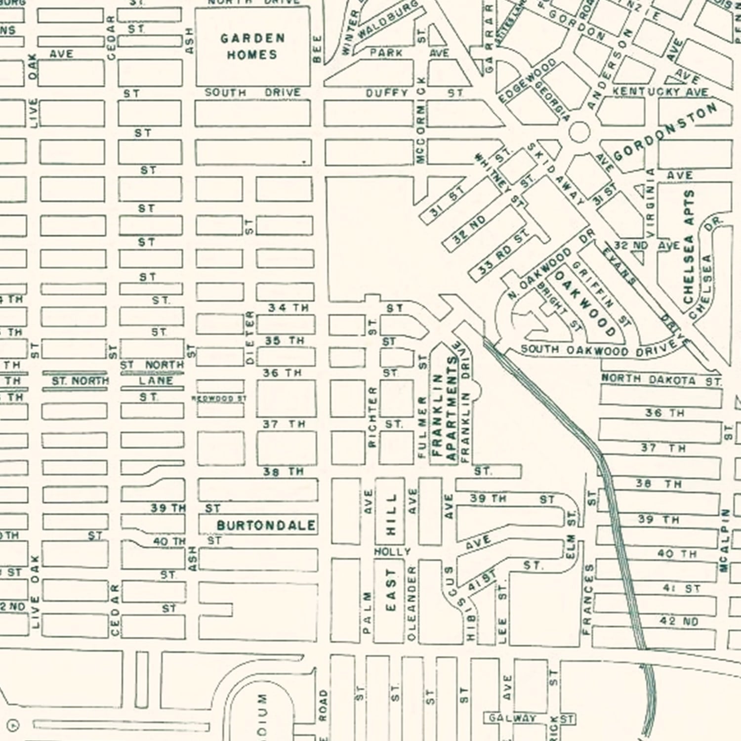 Vintage Map of Savannah, Georgia 1956