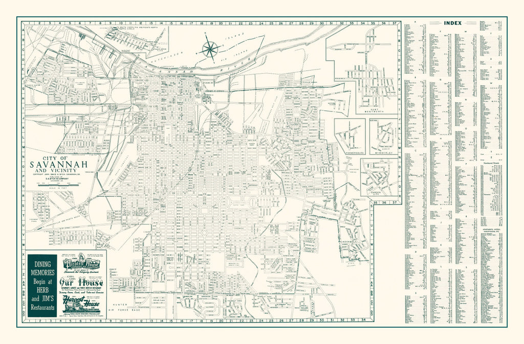 Vintage Map of Savannah, Georgia 1956