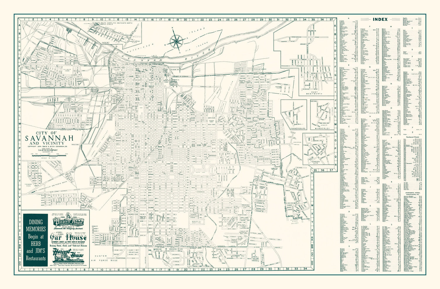 Vintage Map of Savannah, Georgia 1956