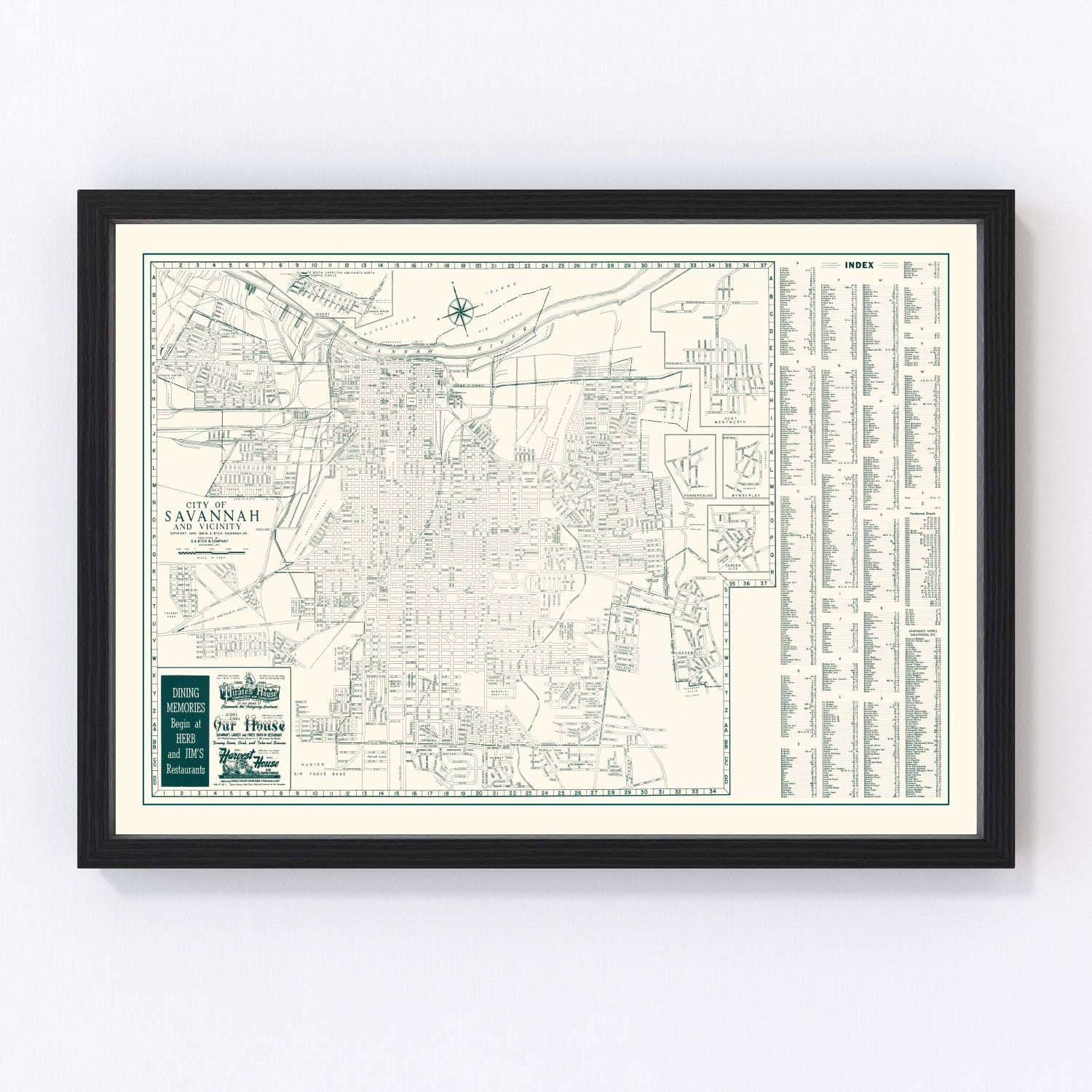 Vintage Map of Savannah, Georgia 1956