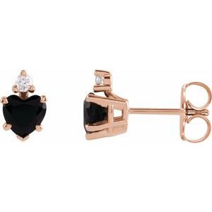 14K Rose Gold Natural Black Onyx & .06 Natural Diamond Stud Earrings