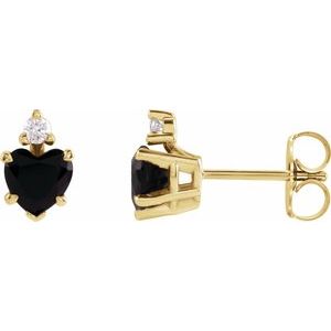 14K Yellow Gold Natural Black Onyx & .06 Natural Diamond Stud Earrings