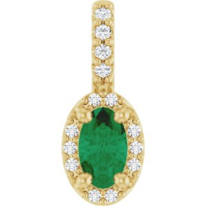 14K Yellow Gold Lab-Grown Emerald & .04 CTW Natural Diamond Halo-Style Pendant