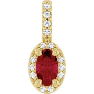 14K Yellow Gold Lab-Grown Ruby & .04 CTW Natural Diamond Halo-Style Pendant