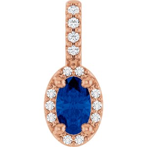 14K Rose Gold Lab-Grown Blue Sapphire & .04 CTW Natural Diamond Halo-Style Pendant