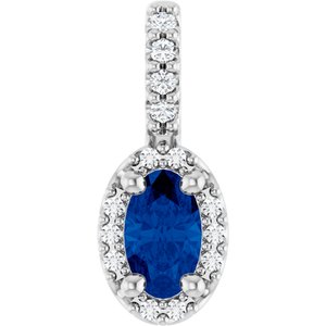 14K White Gold Lab-Grown Blue Sapphire & .04 CTW Natural Diamond Halo-Style Pendant