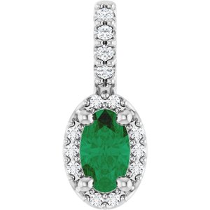 Sterling Silver Lab-Grown Emerald & .04 CTW Natural Diamond Halo-Style Pendant