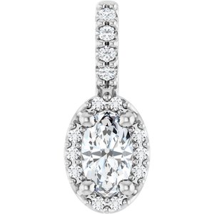 14K White Gold Lab-Grown Moissanite & .04 CTW Natural Diamond Halo-Style Pendant