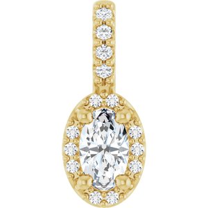14K Yellow Gold Lab-Grown Moissanite & .04 CTW Natural Diamond Halo-Style Pendant
