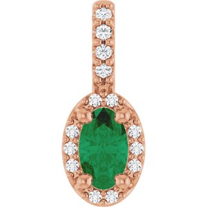 14K Rose Gold Lab-Grown Emerald & .04 CTW Natural Diamond Halo-Style Pendant