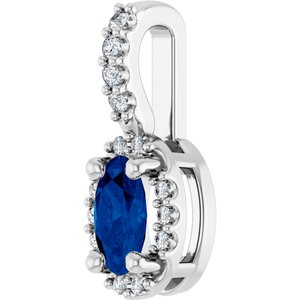 14K White Gold Lab-Grown Blue Sapphire & .04 CTW Natural Diamond Halo-Style Pendant