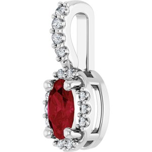 Sterling Silver Lab-Grown Ruby & .04 CTW Natural Diamond Halo-Style Pendant