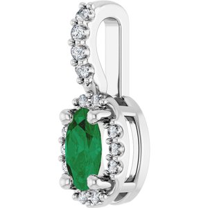 14K White Gold Lab-Grown Emerald & .04 CTW Natural Diamond Halo-Style Pendant