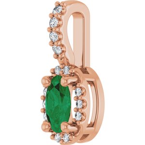 14K Rose Gold Lab-Grown Emerald & .04 CTW Natural Diamond Halo-Style Pendant