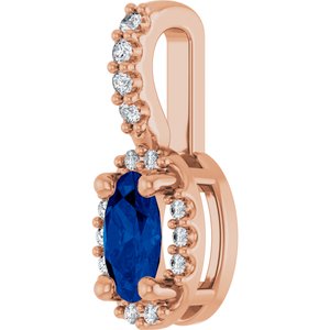 14K Rose Gold Lab-Grown Blue Sapphire & .04 CTW Natural Diamond Halo-Style Pendant