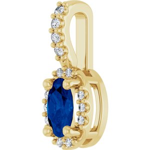 14K Yellow Gold Lab-Grown Blue Sapphire & .04 CTW Natural Diamond Halo-Style Pendant