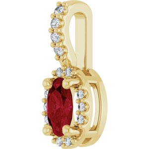 14K Yellow Gold Lab-Grown Ruby & .04 CTW Natural Diamond Halo-Style Pendant