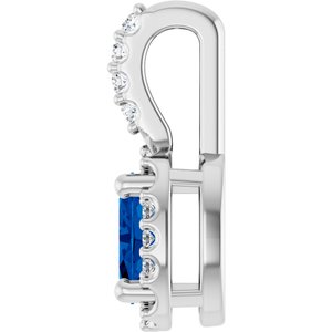 Sterling Silver Lab-Grown Blue Sapphire & .04 CTW Natural Diamond Halo-Style Pendant