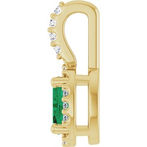 14K Yellow Gold Lab-Grown Emerald & .04 CTW Natural Diamond Halo-Style Pendant