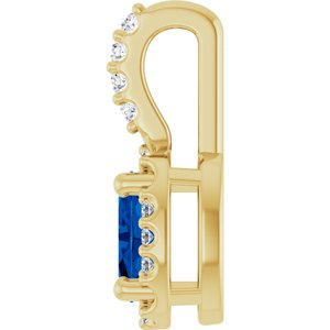 14K Yellow Gold Lab-Grown Blue Sapphire & .04 CTW Natural Diamond Halo-Style Pendant