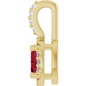 14K Yellow Gold Lab-Grown Ruby & .04 CTW Natural Diamond Halo-Style Pendant