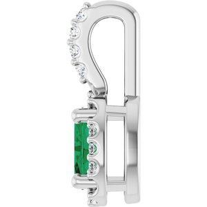 14K White Gold Lab-Grown Emerald & .04 CTW Natural Diamond Halo-Style Pendant