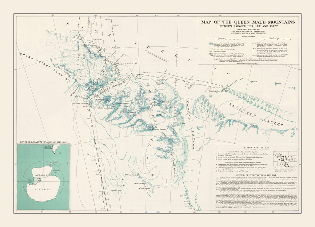 Vintage Queen Maud Mountains Map 1931
