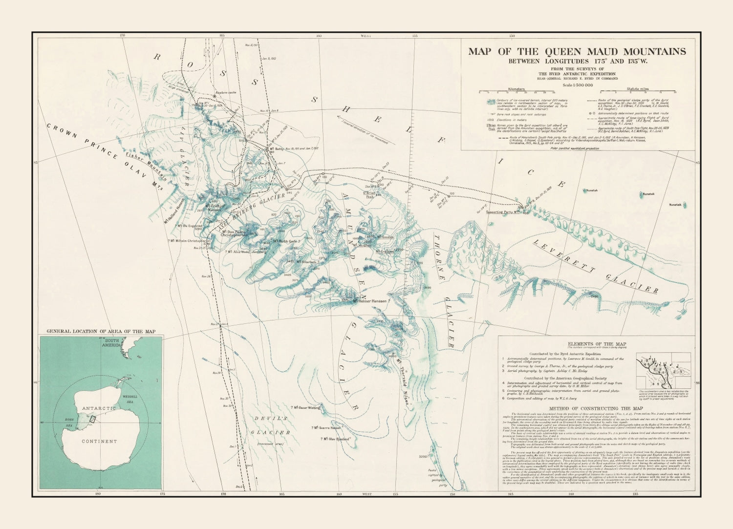 Vintage Queen Maud Mountains Map 1931