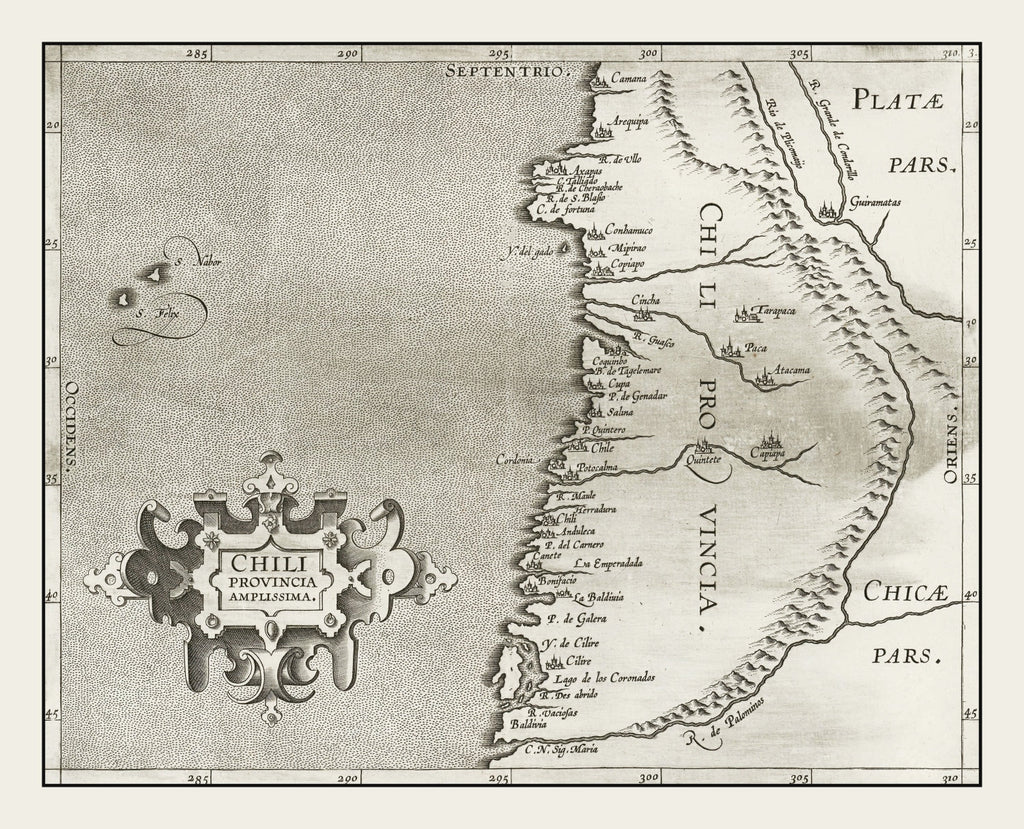Vintage Map of Chile 1597