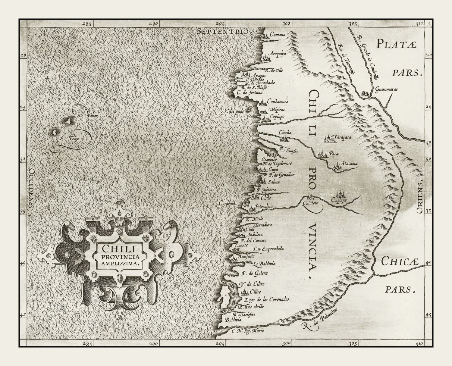 Vintage Map of Chile 1597