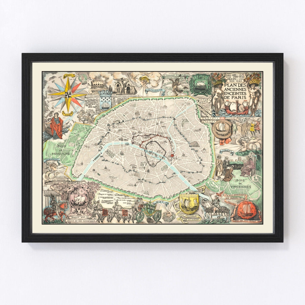 Vintage Map of Paris, France 1937