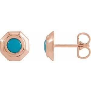 14K Rose Gold Natural Turquoise Geometric Cabochon Earrings