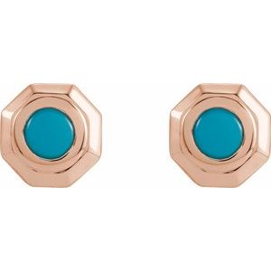 14K Rose Gold Natural Turquoise Geometric Cabochon Earrings – image 2