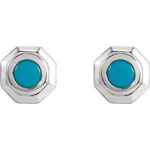 14K White Gold Natural Turquoise Geometric Cabochon Earrings – image 2