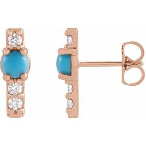 14K Rose Gold Natural Turquoise & 1/5 CTW Natural Diamond Bar Earrings